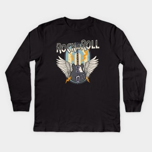 Rock & Roll Retro Electric Guitar Wings Kids Long Sleeve T-Shirt